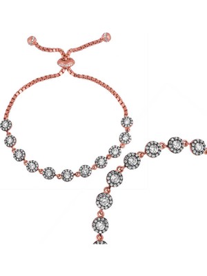 Siv Ticaret 925 Ayar Gümüş Rose Elmas Montür Asansörlü Bileklik