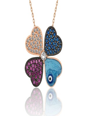 Siv Ticaret 925 Ayar Gümüş Rose Dört Yapraklı Yonca Kadın Kolye