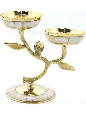 Siv Ticaret Pirinç Sedefli 2'li Şamdan