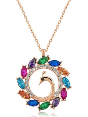 Siv Ticaret 925 Ayar Gümüş Rose Tavus Kuşu Kolye