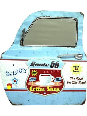 Siv Ticaret Dekoratif Route 66 Coffeetemalı Mavi Araba Kapısı Ayna