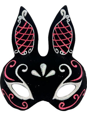 Siv Ticaret Siyah Renk Kırmızı Beyaz Simli Siyah Süet Kaplama Tavşan Maskesi 18X16 cm