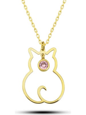 Siv Ticaret Gümüş Ekim Ayı Doğum Taşı Kedi Kadın Kolye