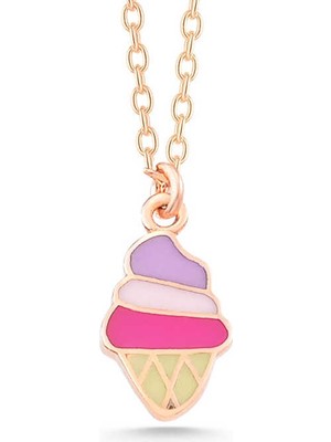 Siv Ticaret 925 Ayar Gümüş Rose Renkli Dondurma Kadın Kolye
