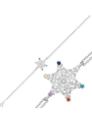 Siv Ticaret 925 Ayar Gümüş Renkli Taşlı Kar Tanesi Kadın Bileklik