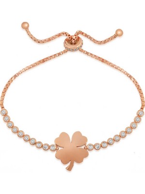 Siv Ticaret 925 Ayar Gümüş Rose Yonca Asansör Bileklik