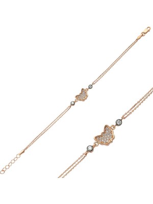 Siv Ticaret ​925 Ayar Gümüş Rose Kelebek Bileklik