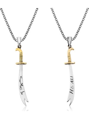 Siv Ticaret Gümüş Zülfikar Kılıcı Hz. Ali Yazılı Erkek Kolye