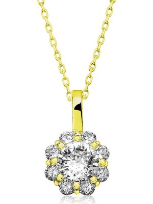 Siv Ticaret 925 Ayar Gümüş Gold Çiçek Kadın Gümüş Kolye