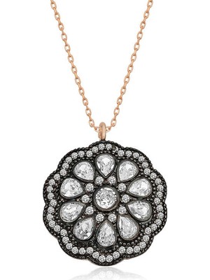 Siv Ticaret Gümüş Çiçek Desenli Elmas Montür Kolye