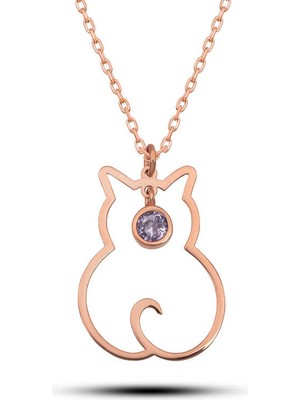 Siv Ticaret 925 Ayar Gümüş Haziran Ayı Doğum Taşı Kedi Kadın Kolye