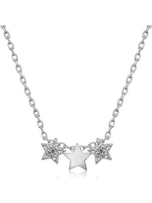 Siv Ticaret 925 Ayar Gümüş Üç Yıldız Kadın Gümüş Kolye