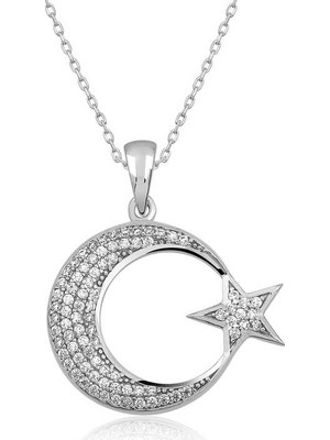 Siv Ticaret 925 Ayar Gümüş Ay Yıldız Kadın Gümüş Kolye