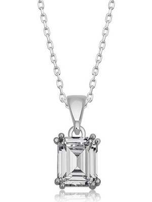 Siv Ticaret 925 Ayar Gümüş Kare Zirkon Taşlı Kadın Gümüş Kolye