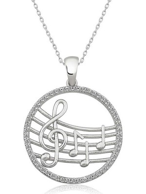 Siv Ticaret 925 Ayar Gümüş Müzik Temalı Kadın Gümüş Kolye