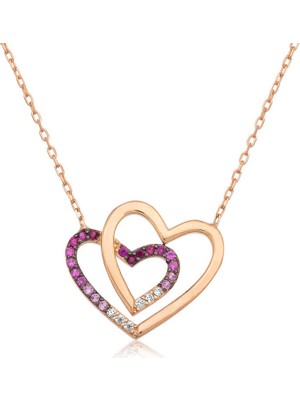 Siv Ticaret 925 Ayar Gümüş Iki Kalp Kadın Gümüş Kolye