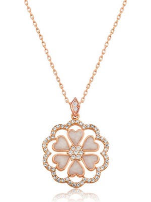 Siv Ticaret 925 Ayar Gümüş Kalp Çiçek Kadın Gümüş Kolye