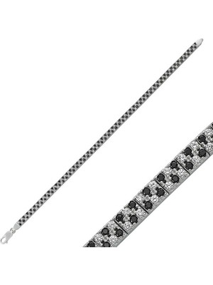 Siv Ticaret 925 Ayar Gümüş Siyah Beyaz Taşlı Su Yolu Bileklik