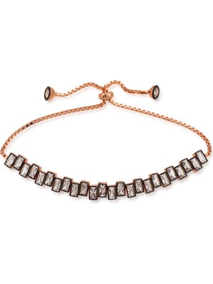 Siv Ticaret 925 Ayar Gümüş Rose Baget Taşlı Asansör Bileklik