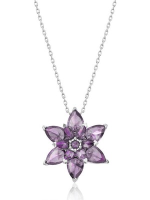 Siv Ticaret 925 Ayar Gümüş Mor Lotus Çiçeği Kadın Gümüş Kolye