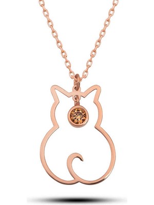 Siv Ticaret 925 Ayar Gümüş Kasım Ayı Doğum Taşı Kedi Kadın Gümüş Kolye