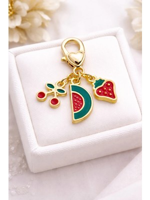 Roshel Meyve Temalı Çanta Ayakkabı Charmı Altın Renk Kiraz-Karpuz-Çilek