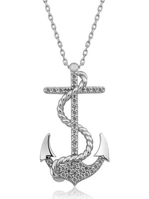 Siv Ticaret 925 Ayar Gümüş Deniz Çapası Kadın Gümüş Kolye