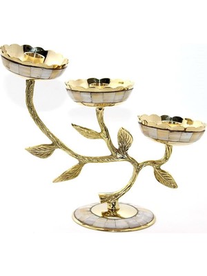 Siv Ticaret Pirinç Sedefli 3'lü Şamdan