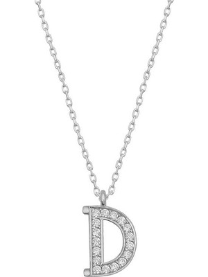 Siv Ticaret 925 Ayar Gümüş Rodyum Kaplama D Harfi Kadın Gümüş Kolye