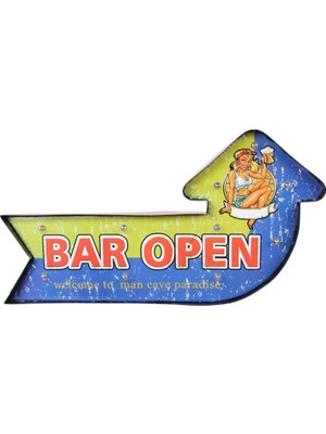 Siv Ticaret Bar Open Temalı Ledli Bar Tabelası Pano Vintage LED Ampülü