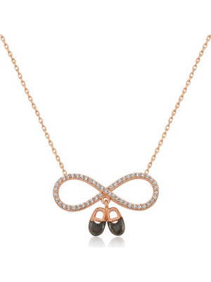 Siv Ticaret 925 Ayar Gümüş Rose Bebek Patikli Sonsuzluk Kolye