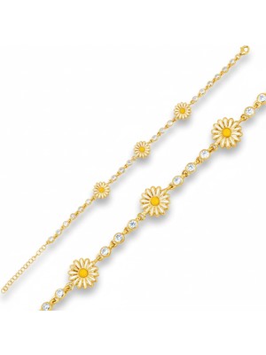 Siv Ticaret Gümüş Gold Papatya Bayan Bileklik