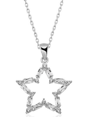 Siv Ticaret 925 Ayar Gümüş Baget Taşlı Yıldız Kolye