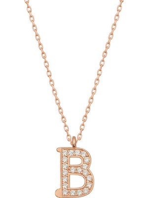 Siv Ticaret 925 Ayar Gümüş Rose B Harfi Kadın Gümüş Kolye