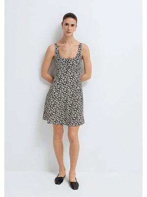 Mavi Çiçek Baskılı Mini Elbise 1310881-91641