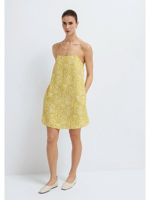 Mavi Baskılı Sarı Mini Elbise 1310909-83976