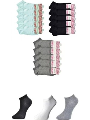 Pileli Store Pilelistore Siyah Gri ve Beyaz Kadın Bilek Çorap 15 Çift
