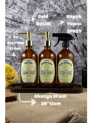 TheBRo 500ML Ahşap Stantlı Elite Serisi El Sabunu,bulaşık Deterjanı,mutfak Temizleyici Şişe