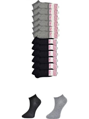 Pileli Store Pilelistore Siyah ve Gri Kadın Bilek Çorap 12 Çift