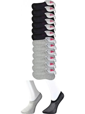 Pileli Store Pilelistore Siyah ve Gri Kadın Görünmez Çorap 12 Çift