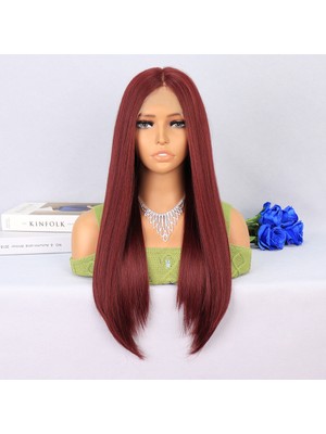 Luord-Store Koyu Kızıl Orta Boy Düz Tül Peruk