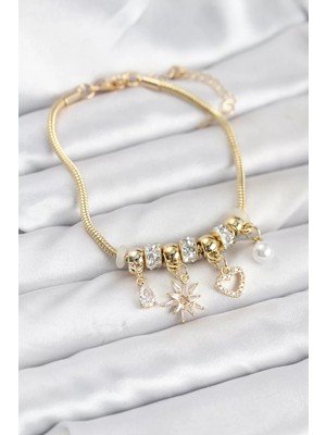 Uravas Store Pirinç Gold Renk Kutup Yıldızı Charmlı Kadın Bileklik - TJ-BB8181