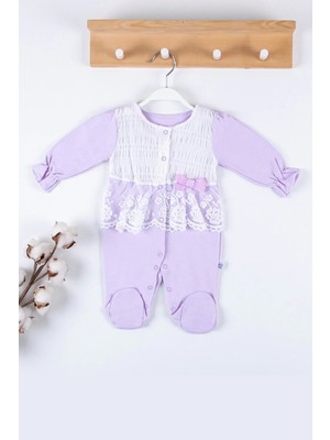 Luord-Store Gofralı Fransız Güpürlü % 100 Pamuk Kız Bebek Tulumu