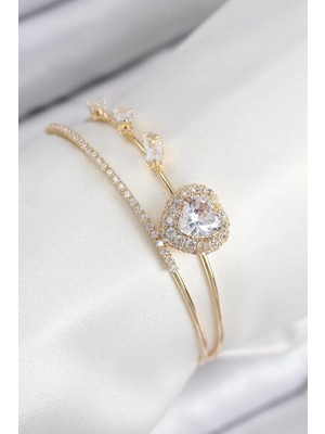 Uravas Store Pirinç Zirkon Taşlı Model Gold Renk Kadın Bileklik - TJ-BB7855