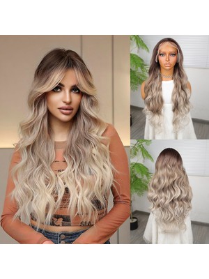 Luord-Store Rus Kumralı Beyaz Platin Ombreli Röfleli Tül Peruk