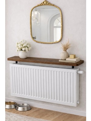 Feyza Design Oval Kesim Petek Üstü Uçan Raf Dresuar Kalorifer Peteği Rafı Kitaplık 100 x 18 cm Atlantik Çam