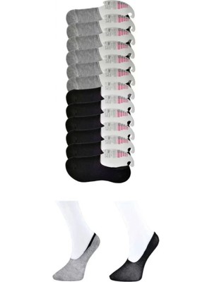 Pileli Store Pilelistore Siyah ve Gri Kadın Babet Çorap 12 Çift