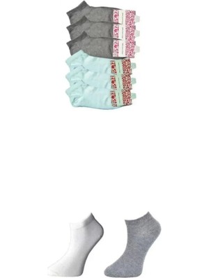 Pileli Store Pilelistore Gri ve Beyaz Kadın Bilek Çorap 6 Çift