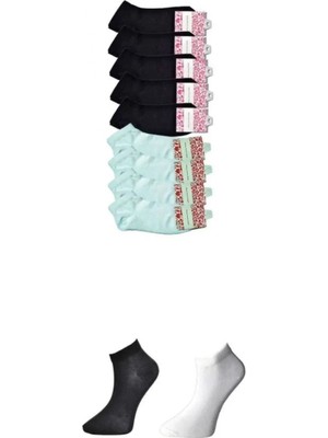 Pileli Store Pilelistore Siyah ve Beyaz Kadın Bilek Çorap 9 Çift