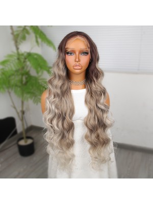 Luord-Store Rus Kumralı Beyaz Platin Ombreli Işıltılı Ekstra Uzun Fiber Sen Daalı Tül Peruk